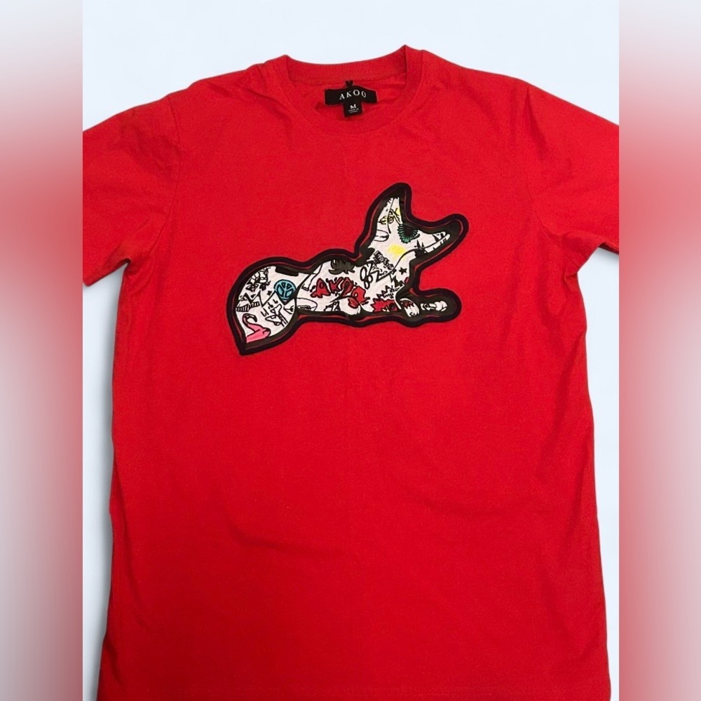 Akoo Red Graphic Patch T-Shirt Streetwear Logo Tee Size M